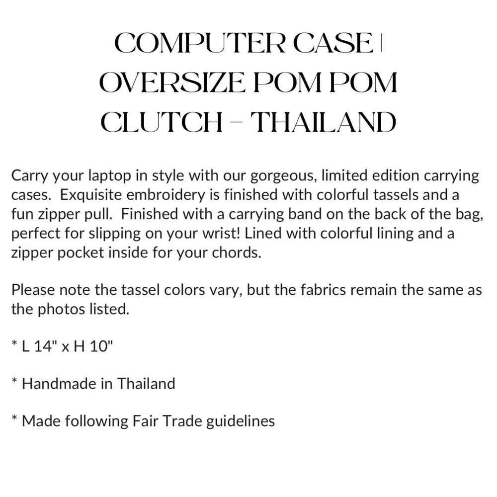 NWT* LUMILY Laptop Case /‎ Oversized PomPom Clutch- Handmade in Thailand